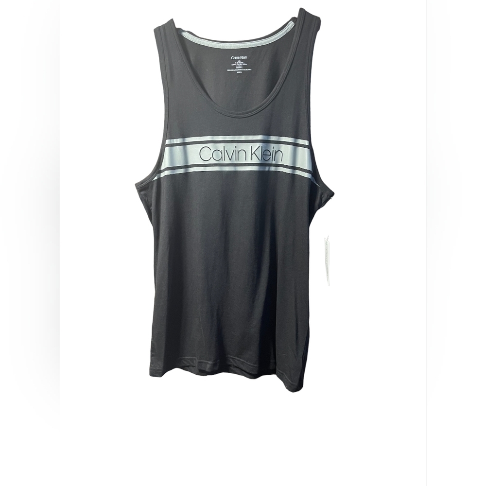 NWT Calvin Klein Black with Gray Detail Logo Lounge Tank Top Size Large